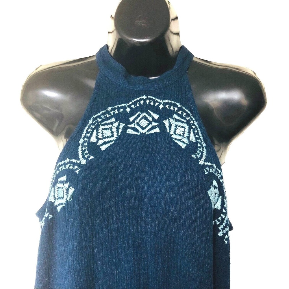 Rip Curl Halter Dress Surf Beach Navy Gauze Embroidered Resort Coastal Womens M - Picture 1 of 8